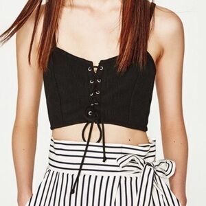 Black Zara Lace-Up Crop Top